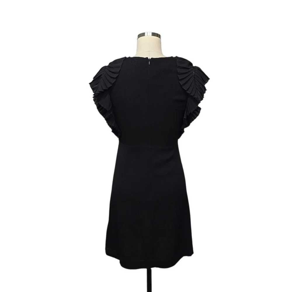 Maje Black Pleated Ruffle Cap Sleeve Mini Dress Size 1 US Small LBD Cocktail
